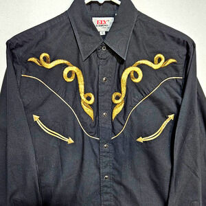 Ely Diamond Pearl Snap Shirt Mens S Black Gold Embroidered Rodeo Cowboy Western